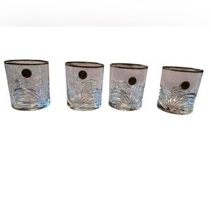 RCR Royal Crystal Whiskey Glasses: AUREA Gold Rim, Ribbed Design, Set of 4